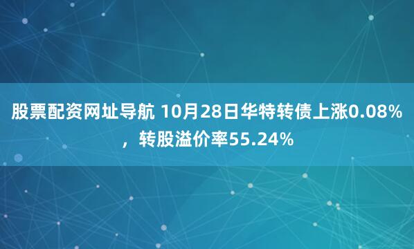 股票配资网址导航 10月28日华特转债上涨0.08%，转股溢价率55.24%